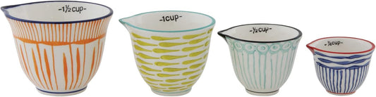 Hand Stamped Striped Stoneware Measuring Cups (Set of 4 Sizes/Designs)