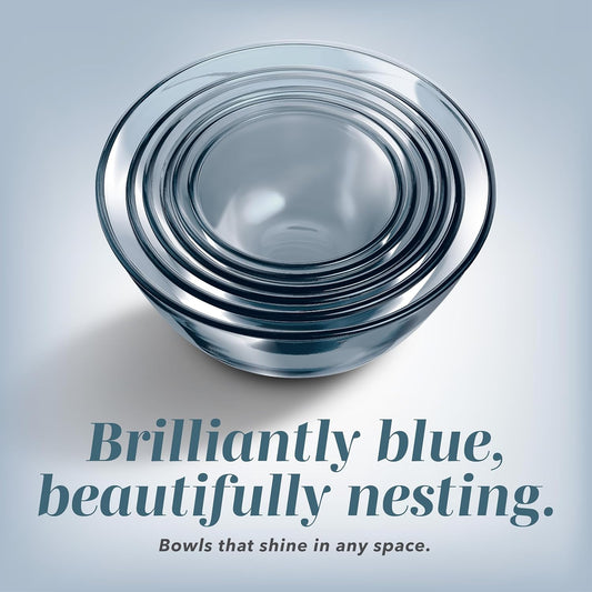12 Pc Glass Mixing Bowl Set with Lids – Borosilicate Glass Nesting Bowls for Cooking, Baking and Meal Prep, Colored Blue