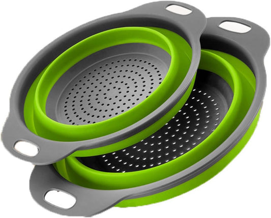 Collapsible Colander Set of 2 (1 Large + 1 Small) – Silicone Kitchen Sink Strainer & Fruit Basket, Perfect for Draining Pasta/Vegetable/Fruit, Home & Travel Essentials