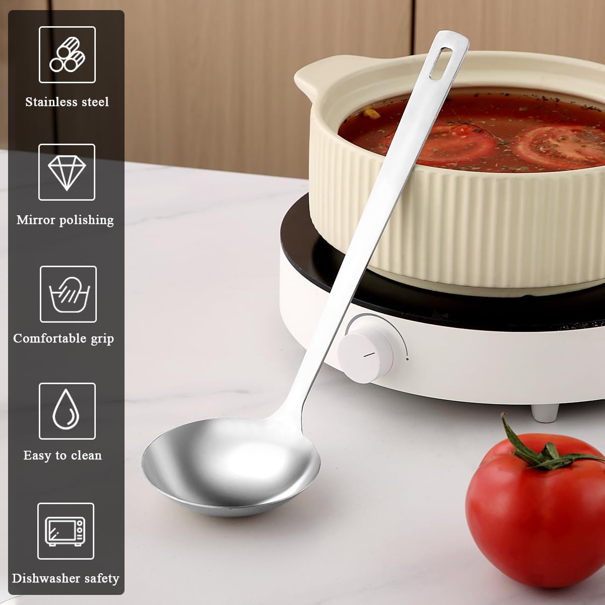 Stainless Steel Soup Ladle, 11.8" Durable Ladel Spoon for Serving or Cooking, Dishwasher Safe, Durable & Rust-Resistant Cooking Utensil