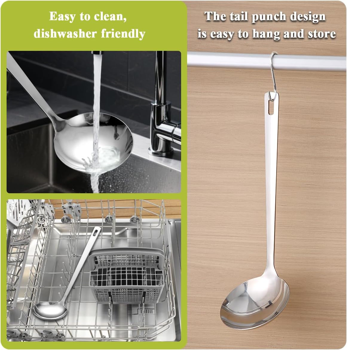 Stainless Steel Soup Ladle, 11.8" Durable Ladel Spoon for Serving or Cooking, Dishwasher Safe, Durable & Rust-Resistant Cooking Utensil
