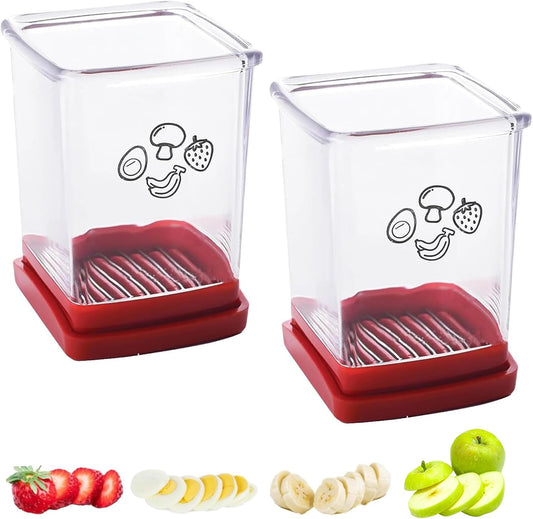 Fruit Slicer Cup 2 Pack Stainless Steel Cutter for Strawberry Banana Grape Boiled Egg Compact Kitchen Gadget for Quick Food Prep