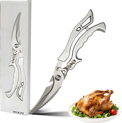 Heavy Duty Kitchen Scissors, Stainless Steel Poultry Shears with Safety Lock Dishwasher Safe, Multi-Purpose Poultry Bone & Fish Scaling Shears, Bottle Opener for Meat, Vegetable, Turkey
