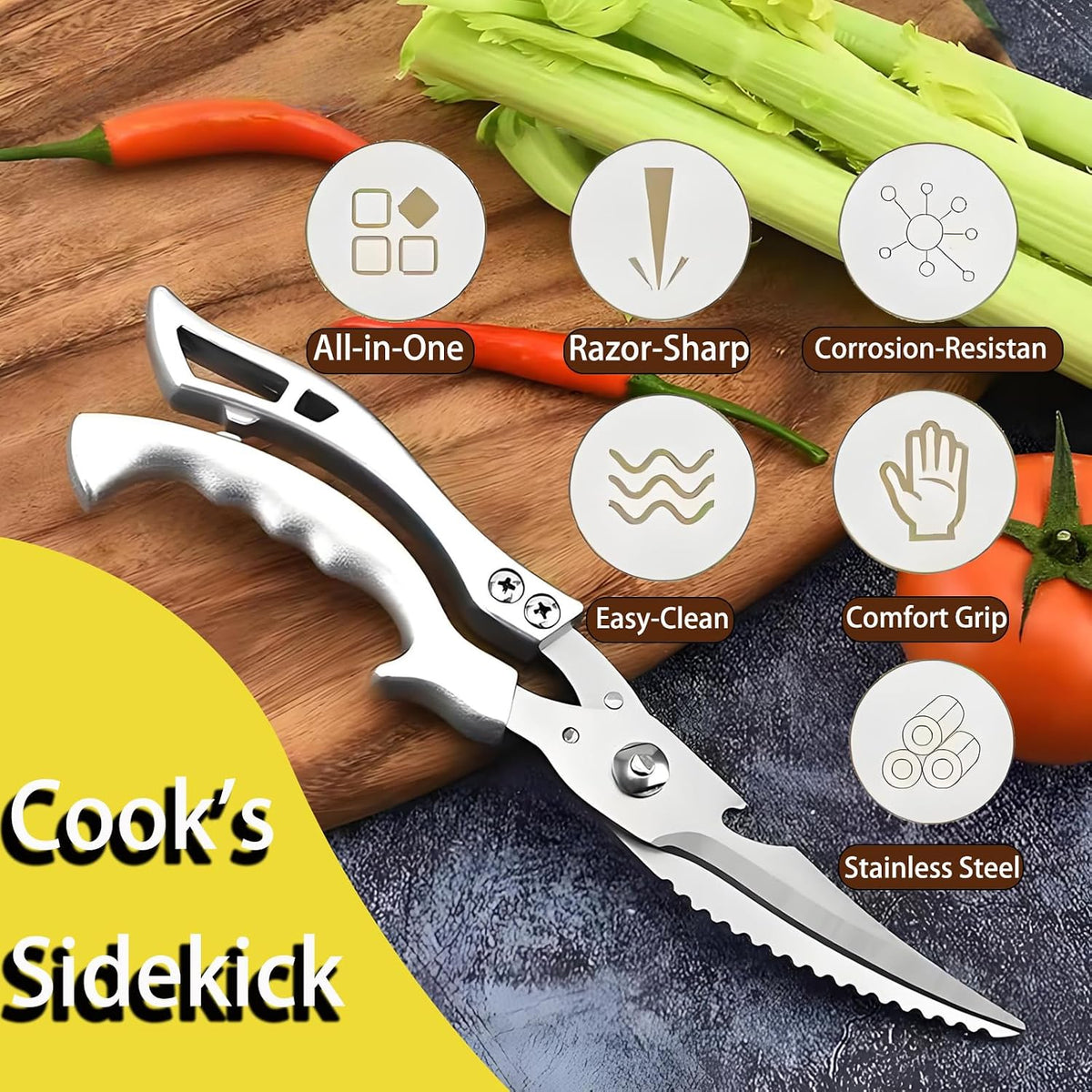Heavy Duty Kitchen Scissors, Stainless Steel Poultry Shears with Safety Lock Dishwasher Safe, Multi-Purpose Poultry Bone & Fish Scaling Shears, Bottle Opener for Meat, Vegetable, Turkey