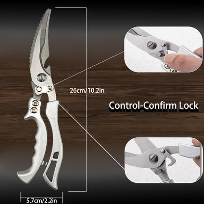Heavy Duty Kitchen Scissors, Stainless Steel Poultry Shears with Safety Lock Dishwasher Safe, Multi-Purpose Poultry Bone & Fish Scaling Shears, Bottle Opener for Meat, Vegetable, Turkey