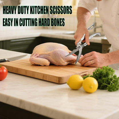 Heavy Duty Kitchen Scissors, Stainless Steel Poultry Shears with Safety Lock Dishwasher Safe, Multi-Purpose Poultry Bone & Fish Scaling Shears, Bottle Opener for Meat, Vegetable, Turkey