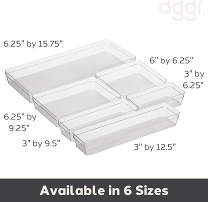 Clear Drawer Organizer - 3" X 12.5" - Ideal for Organizing Kitchen Drawers, Office, Desk, Silverware, Kitchen Utensils, Cosmetics and Bathrooms