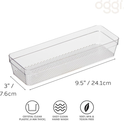 Clear Drawer Organizer - 3" X 12.5" - Ideal for Organizing Kitchen Drawers, Office, Desk, Silverware, Kitchen Utensils, Cosmetics and Bathrooms
