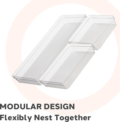 Clear Drawer Organizer - 3" X 12.5" - Ideal for Organizing Kitchen Drawers, Office, Desk, Silverware, Kitchen Utensils, Cosmetics and Bathrooms