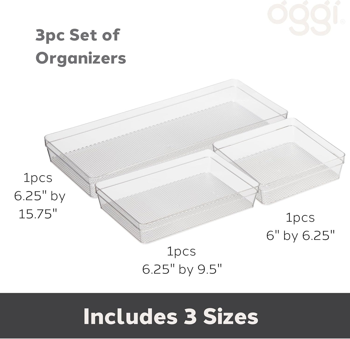 Clear Drawer Organizer - 3" X 12.5" - Ideal for Organizing Kitchen Drawers, Office, Desk, Silverware, Kitchen Utensils, Cosmetics and Bathrooms