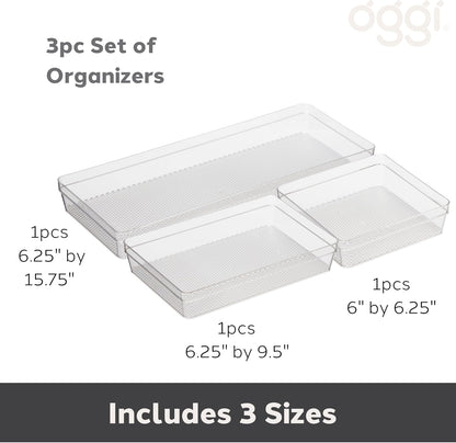 Clear Drawer Organizer - 3" X 12.5" - Ideal for Organizing Kitchen Drawers, Office, Desk, Silverware, Kitchen Utensils, Cosmetics and Bathrooms