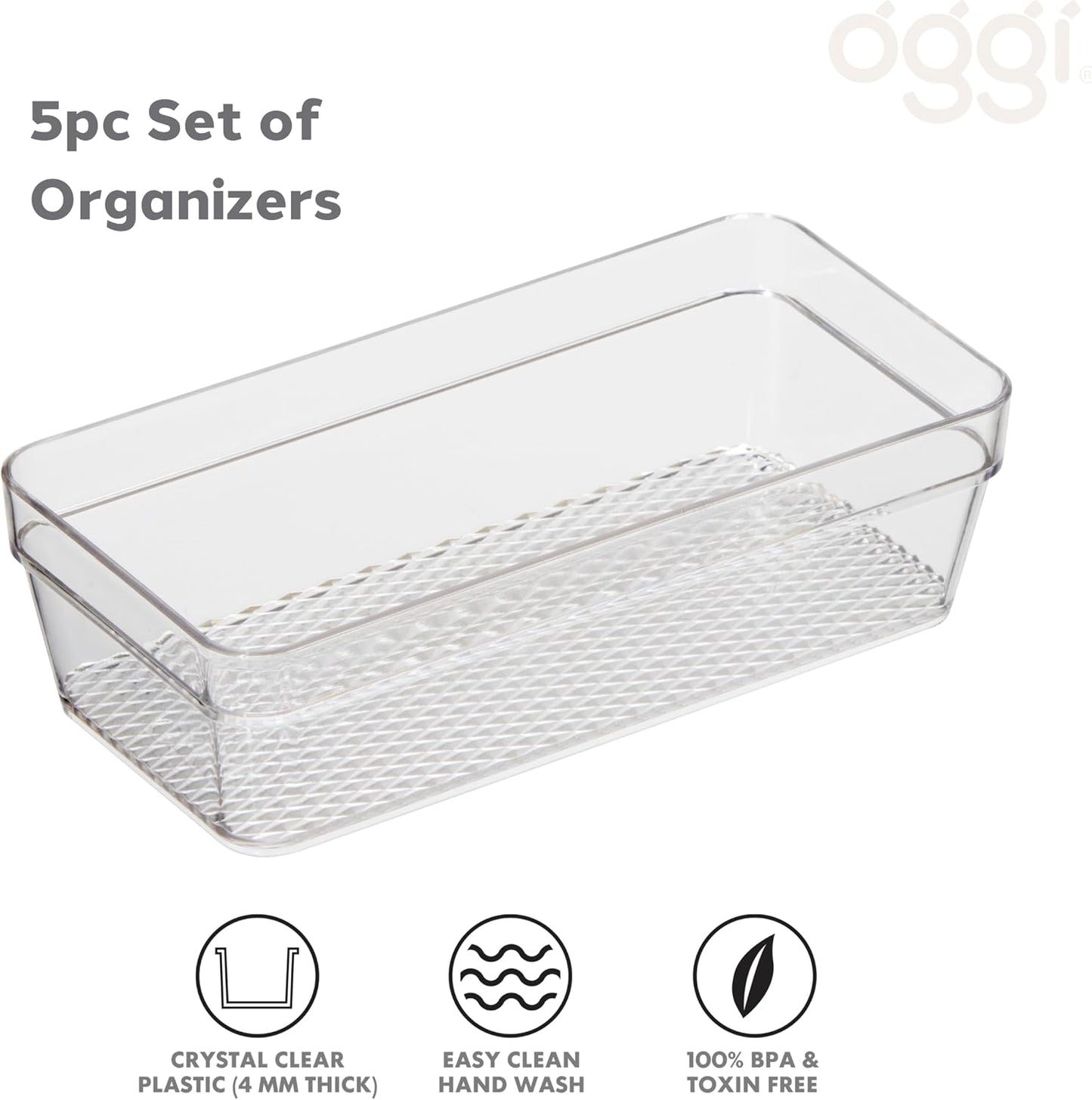Clear Drawer Organizer - 3" X 12.5" - Ideal for Organizing Kitchen Drawers, Office, Desk, Silverware, Kitchen Utensils, Cosmetics and Bathrooms