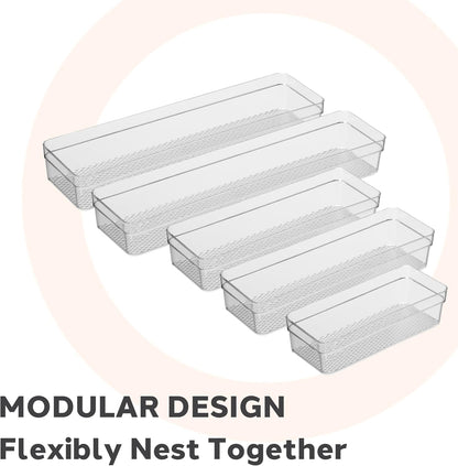 Clear Drawer Organizer - 3" X 12.5" - Ideal for Organizing Kitchen Drawers, Office, Desk, Silverware, Kitchen Utensils, Cosmetics and Bathrooms