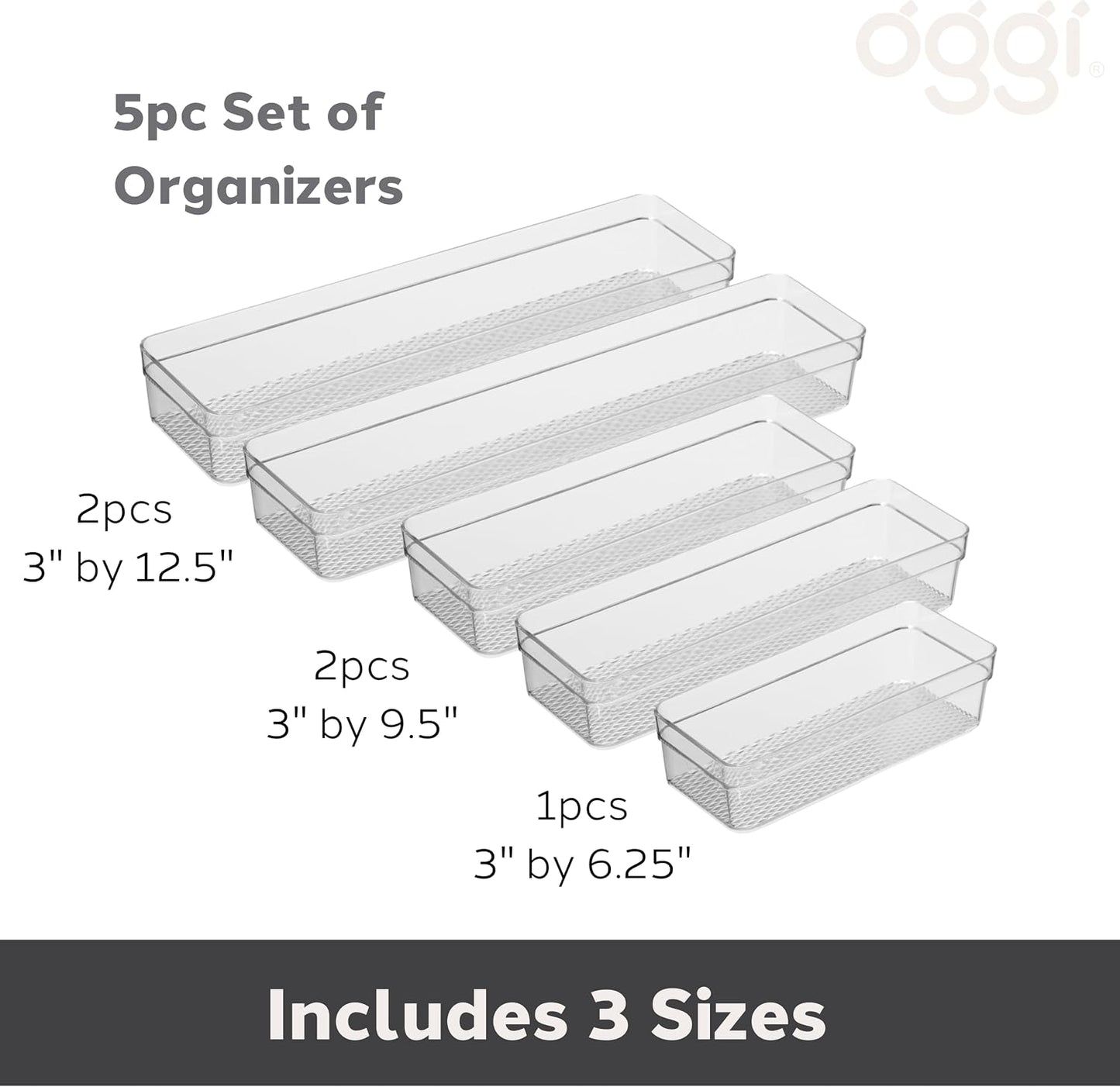 Clear Drawer Organizer - 3" X 12.5" - Ideal for Organizing Kitchen Drawers, Office, Desk, Silverware, Kitchen Utensils, Cosmetics and Bathrooms