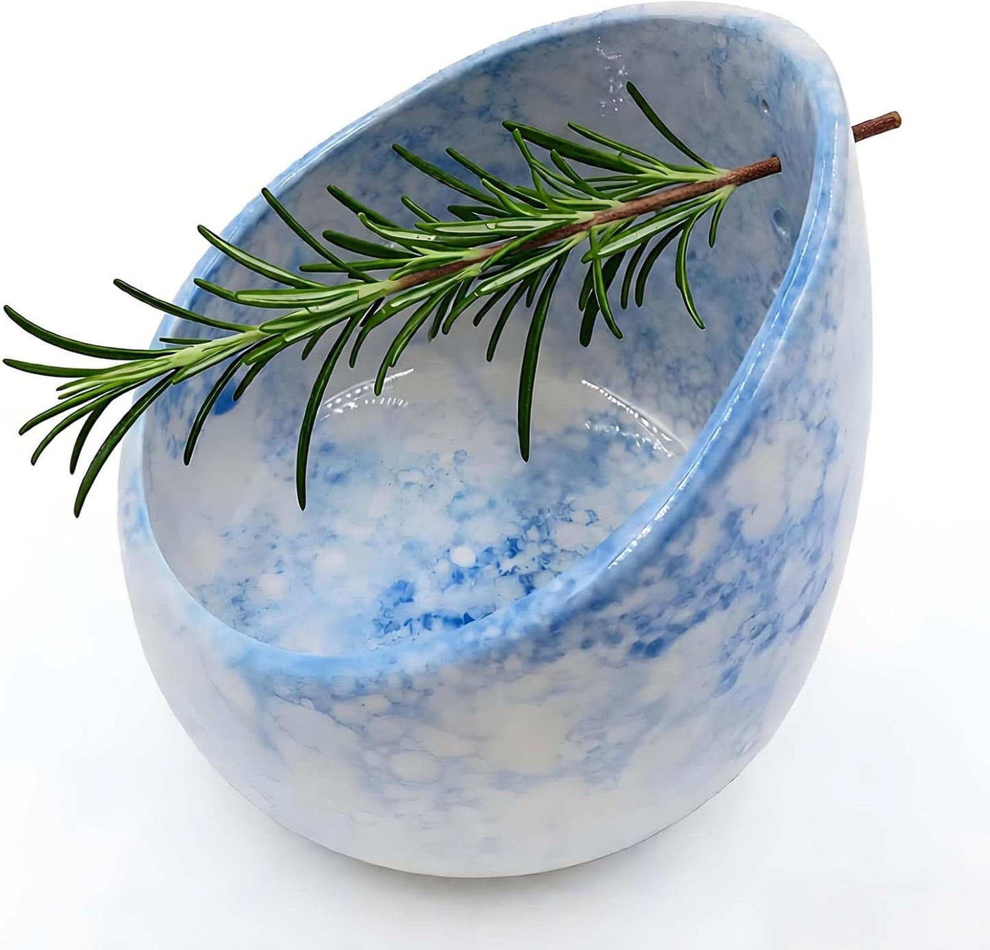 Pottery Blue Handmade Herb Stripper Bowl Kitchen Tool for Efficient Parsley, Basil, Rosemary, Thyme, Mint Leaf Removal & Stripping,Ceramic Stylish Serving Dish for Berries Nuts Dips Fruits Snacks