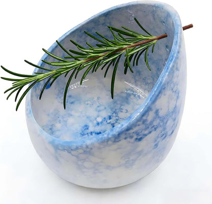 Pottery Blue Handmade Herb Stripper Bowl Kitchen Tool for Efficient Parsley, Basil, Rosemary, Thyme, Mint Leaf Removal & Stripping,Ceramic Stylish Serving Dish for Berries Nuts Dips Fruits Snacks