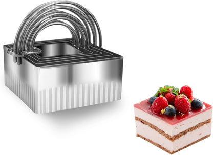 5 Pcs Square Biscuit Cutter Set with Handle | Wave Cookie Cutters with Fluted Edge, Stainless Steel Cookie Shaper, for Dough Cutting, Baking Tools