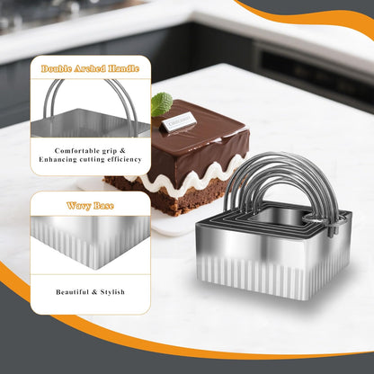 5 Pcs Square Biscuit Cutter Set with Handle | Wave Cookie Cutters with Fluted Edge, Stainless Steel Cookie Shaper, for Dough Cutting, Baking Tools
