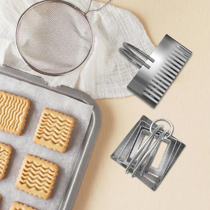 5 Pcs Square Biscuit Cutter Set with Handle | Wave Cookie Cutters with Fluted Edge, Stainless Steel Cookie Shaper, for Dough Cutting, Baking Tools