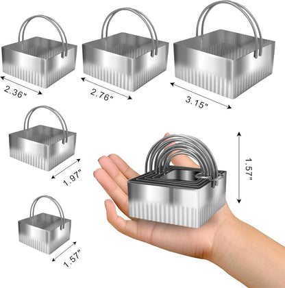 5 Pcs Square Biscuit Cutter Set with Handle | Wave Cookie Cutters with Fluted Edge, Stainless Steel Cookie Shaper, for Dough Cutting, Baking Tools