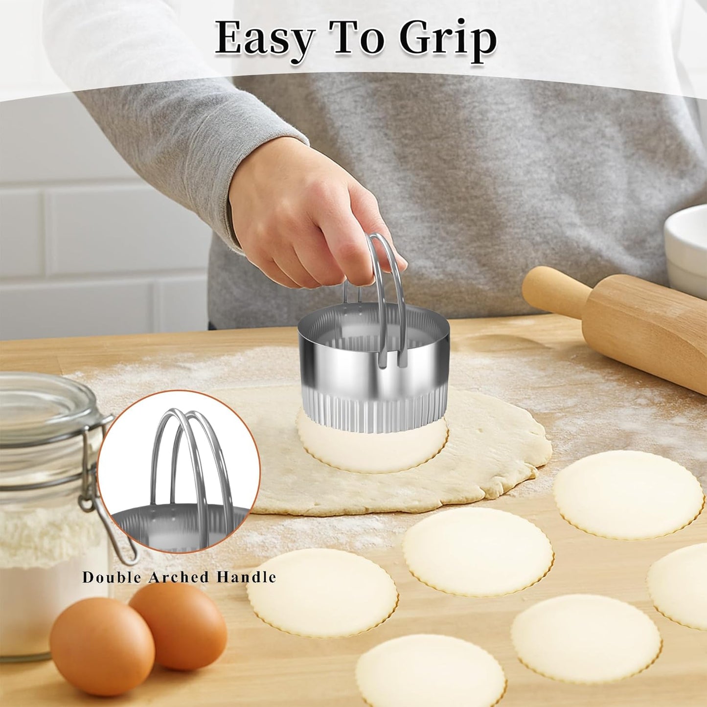 5 Pcs Square Biscuit Cutter Set with Handle | Wave Cookie Cutters with Fluted Edge, Stainless Steel Cookie Shaper, for Dough Cutting, Baking Tools