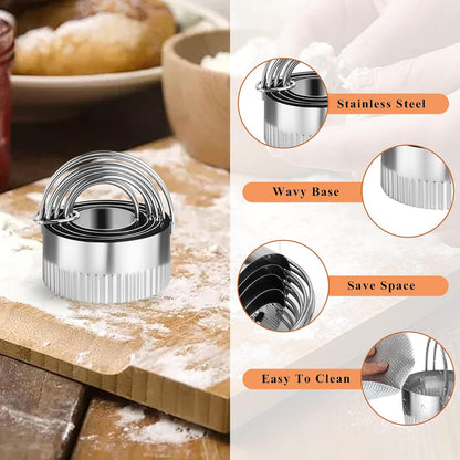 5 Pcs Square Biscuit Cutter Set with Handle | Wave Cookie Cutters with Fluted Edge, Stainless Steel Cookie Shaper, for Dough Cutting, Baking Tools