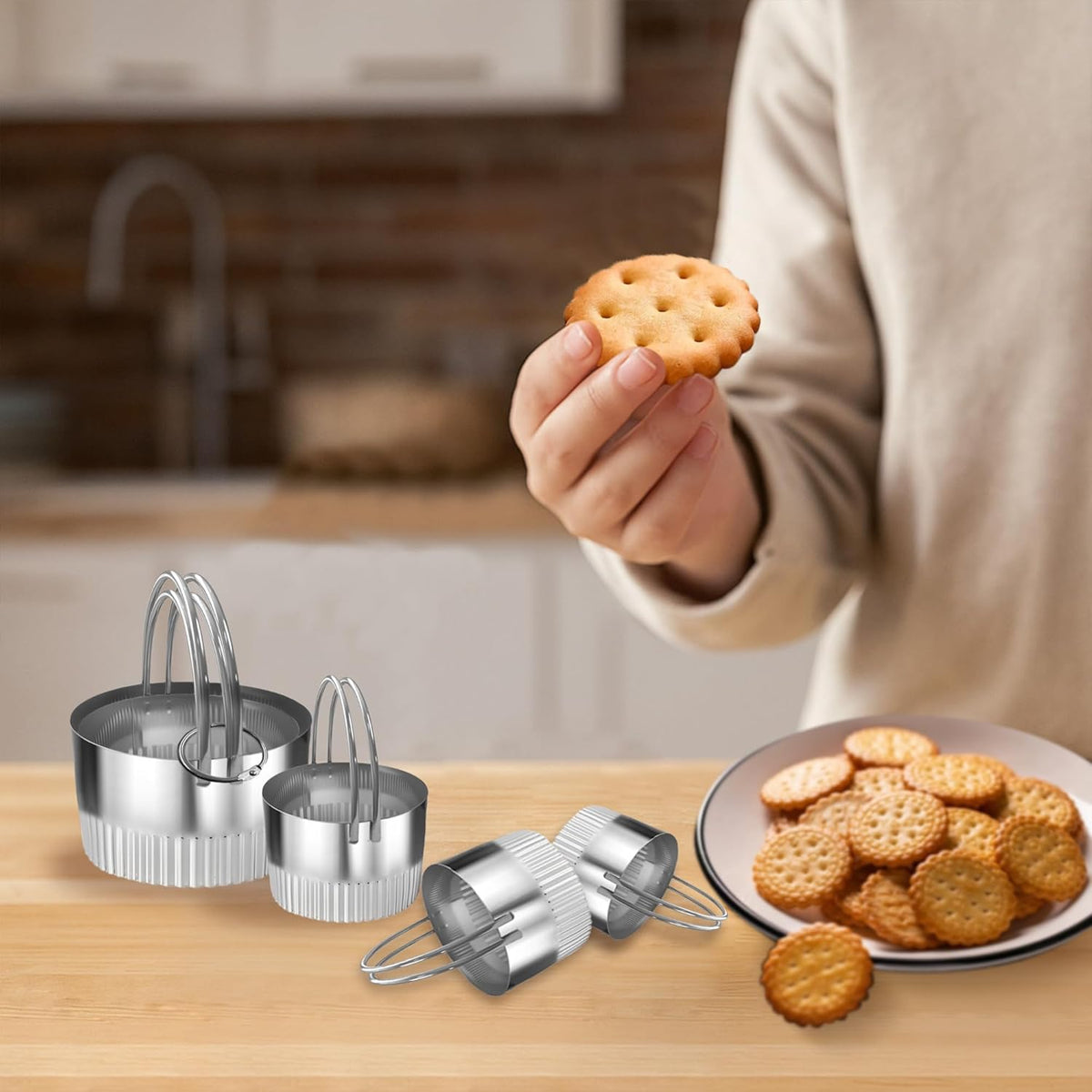 5 Pcs Square Biscuit Cutter Set with Handle | Wave Cookie Cutters with Fluted Edge, Stainless Steel Cookie Shaper, for Dough Cutting, Baking Tools
