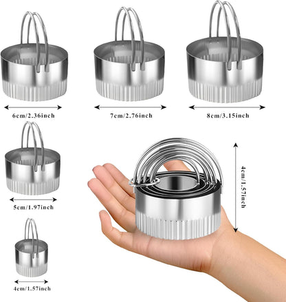 5 Pcs Square Biscuit Cutter Set with Handle | Wave Cookie Cutters with Fluted Edge, Stainless Steel Cookie Shaper, for Dough Cutting, Baking Tools