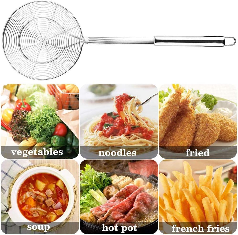 Stainless Steel Spider Strainer, 15.5 Inch Wire Mesh Asian Durable Large Skimmer Spoon with Long Handle,Kitchen Utensils,Spider Strainer for Pasta,Frying Food,Cooking,Skimming Grease and Foam