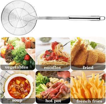 Stainless Steel Spider Strainer, 15.5 Inch Wire Mesh Asian Durable Large Skimmer Spoon with Long Handle,Kitchen Utensils,Spider Strainer for Pasta,Frying Food,Cooking,Skimming Grease and Foam