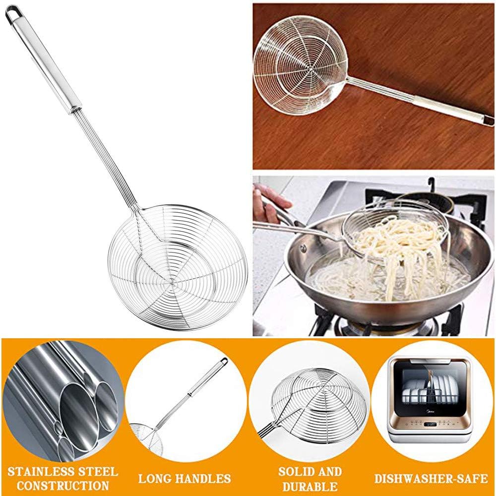 Stainless Steel Spider Strainer, 15.5 Inch Wire Mesh Asian Durable Large Skimmer Spoon with Long Handle,Kitchen Utensils,Spider Strainer for Pasta,Frying Food,Cooking,Skimming Grease and Foam