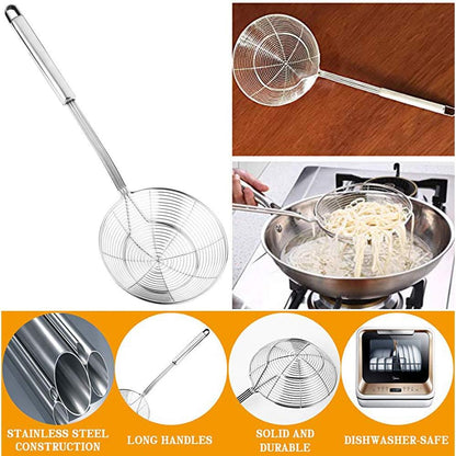 Stainless Steel Spider Strainer, 15.5 Inch Wire Mesh Asian Durable Large Skimmer Spoon with Long Handle,Kitchen Utensils,Spider Strainer for Pasta,Frying Food,Cooking,Skimming Grease and Foam