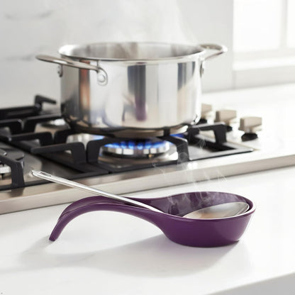 Kitchen Counter Utensil Spoon Rest, Ladles, Spaghetti Forks, & Spatulas, Durable BPA-Free Plastic – Dishwasher Safe, Décor, Space Saving Hanging Hole on Handle, Plum