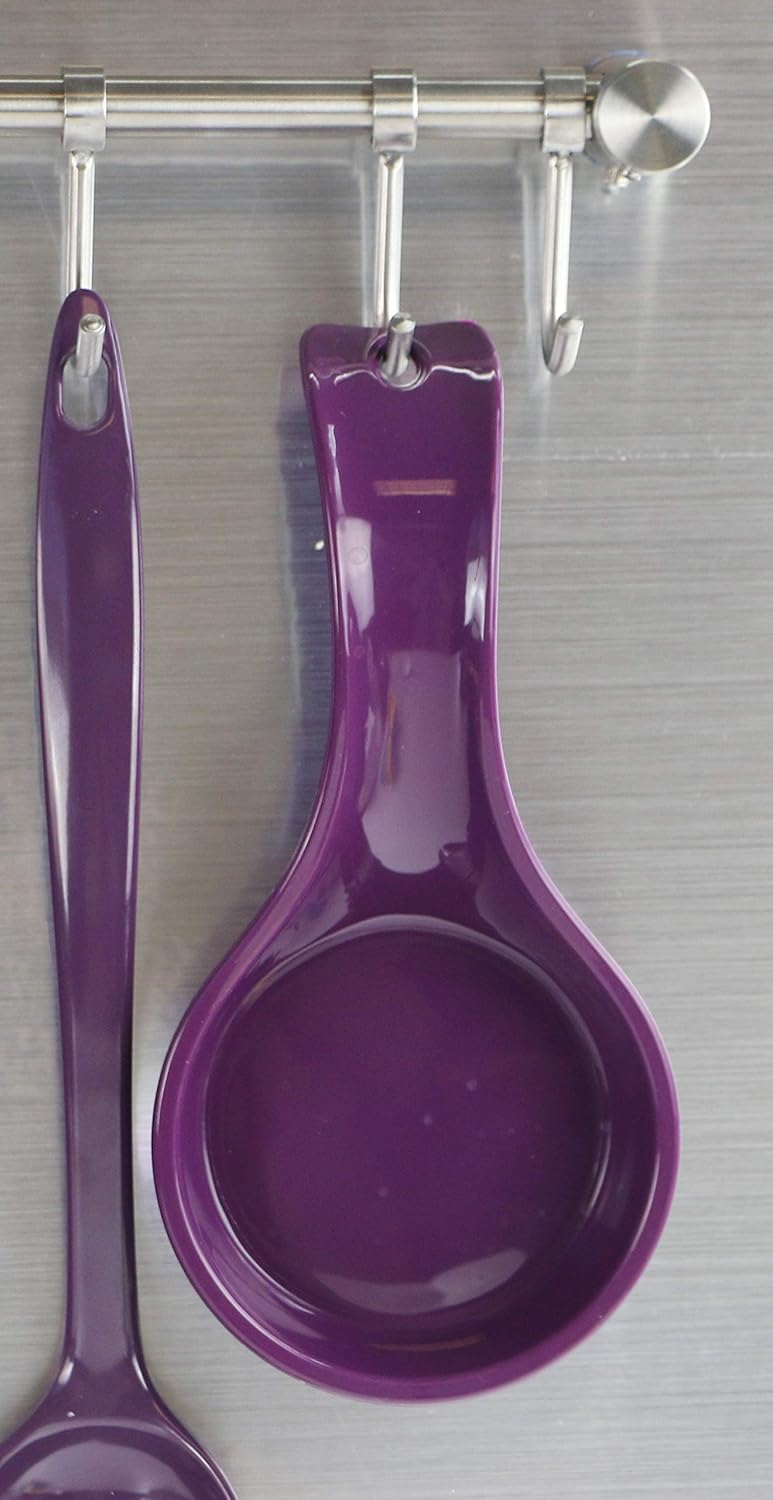 Kitchen Counter Utensil Spoon Rest, Ladles, Spaghetti Forks, & Spatulas, Durable BPA-Free Plastic – Dishwasher Safe, Décor, Space Saving Hanging Hole on Handle, Plum