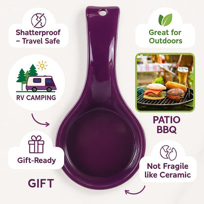 Kitchen Counter Utensil Spoon Rest, Ladles, Spaghetti Forks, & Spatulas, Durable BPA-Free Plastic – Dishwasher Safe, Décor, Space Saving Hanging Hole on Handle, Plum