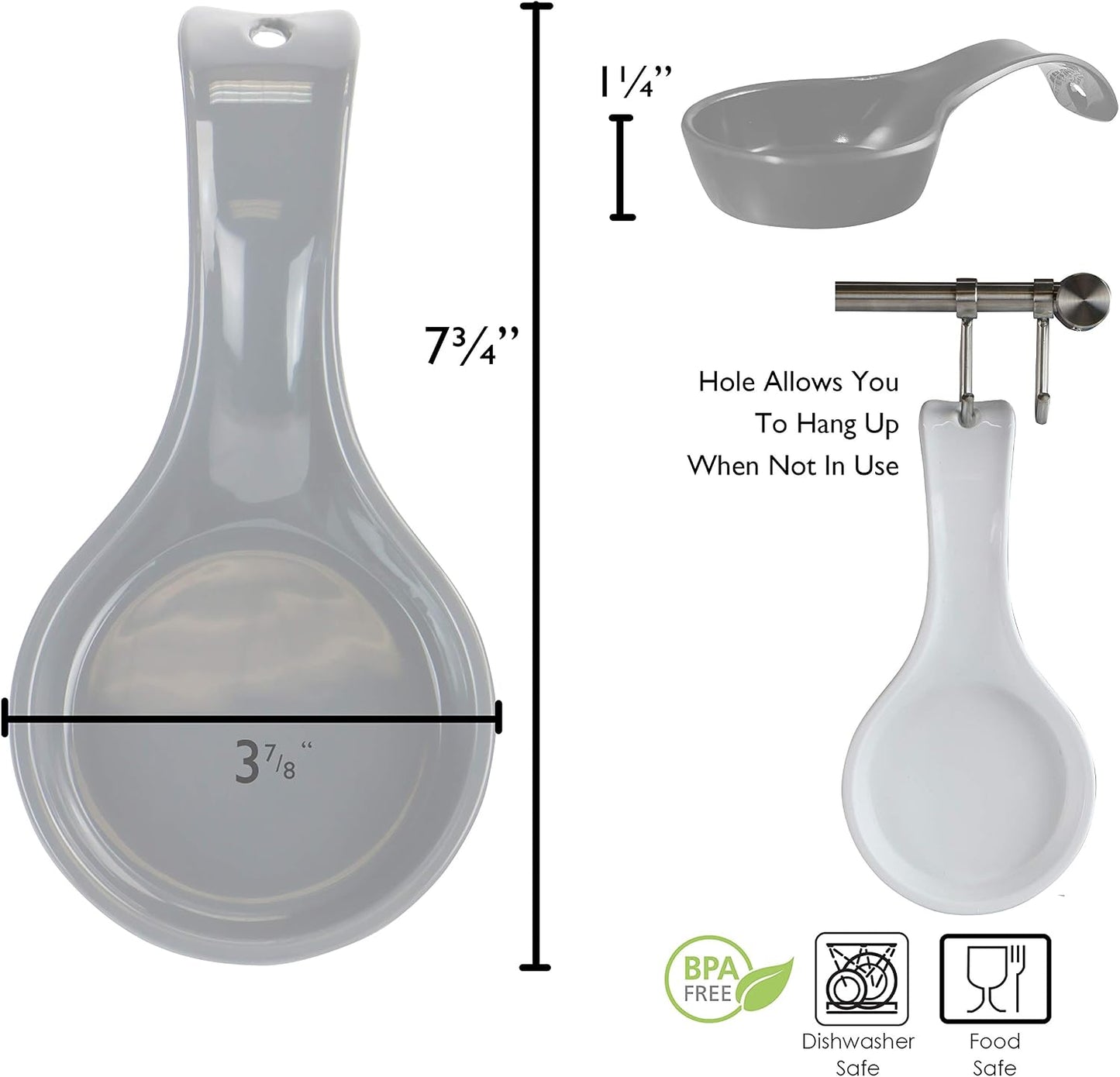 Kitchen Counter Utensil Spoon Rest, Ladles, Spaghetti Forks, & Spatulas, Durable BPA-Free Plastic – Dishwasher Safe, Décor, Space Saving Hanging Hole on Handle, Plum