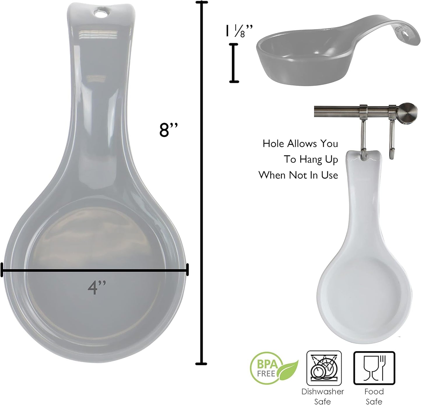 Kitchen Counter Utensil Spoon Rest, Ladles, Spaghetti Forks, & Spatulas, Durable BPA-Free Plastic – Dishwasher Safe, Décor, Space Saving Hanging Hole on Handle, Plum