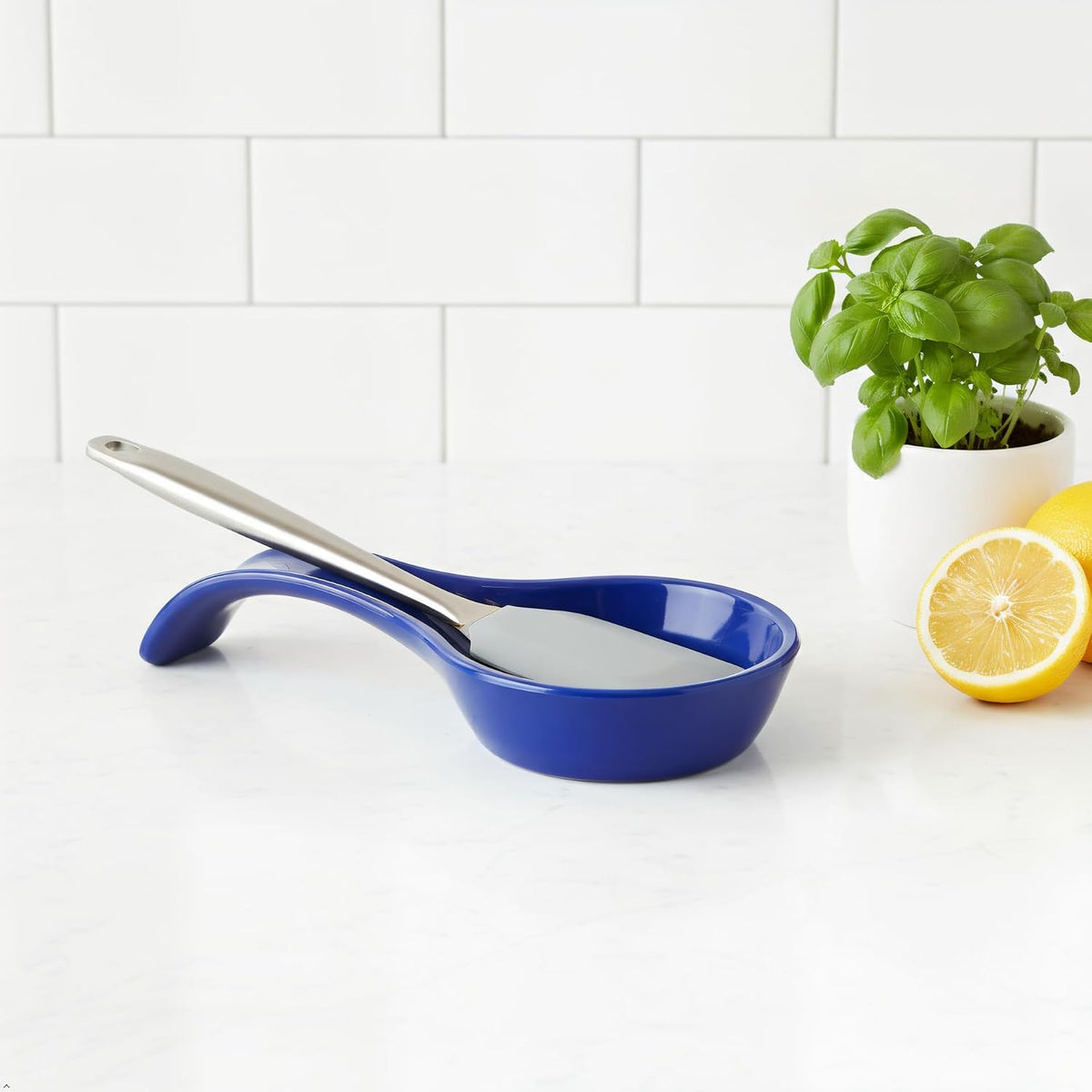 Kitchen Counter Utensil Spoon Rest, Ladles, Spaghetti Forks, & Spatulas, Durable BPA-Free Plastic – Dishwasher Safe, Décor, Space Saving Hanging Hole on Handle, Plum
