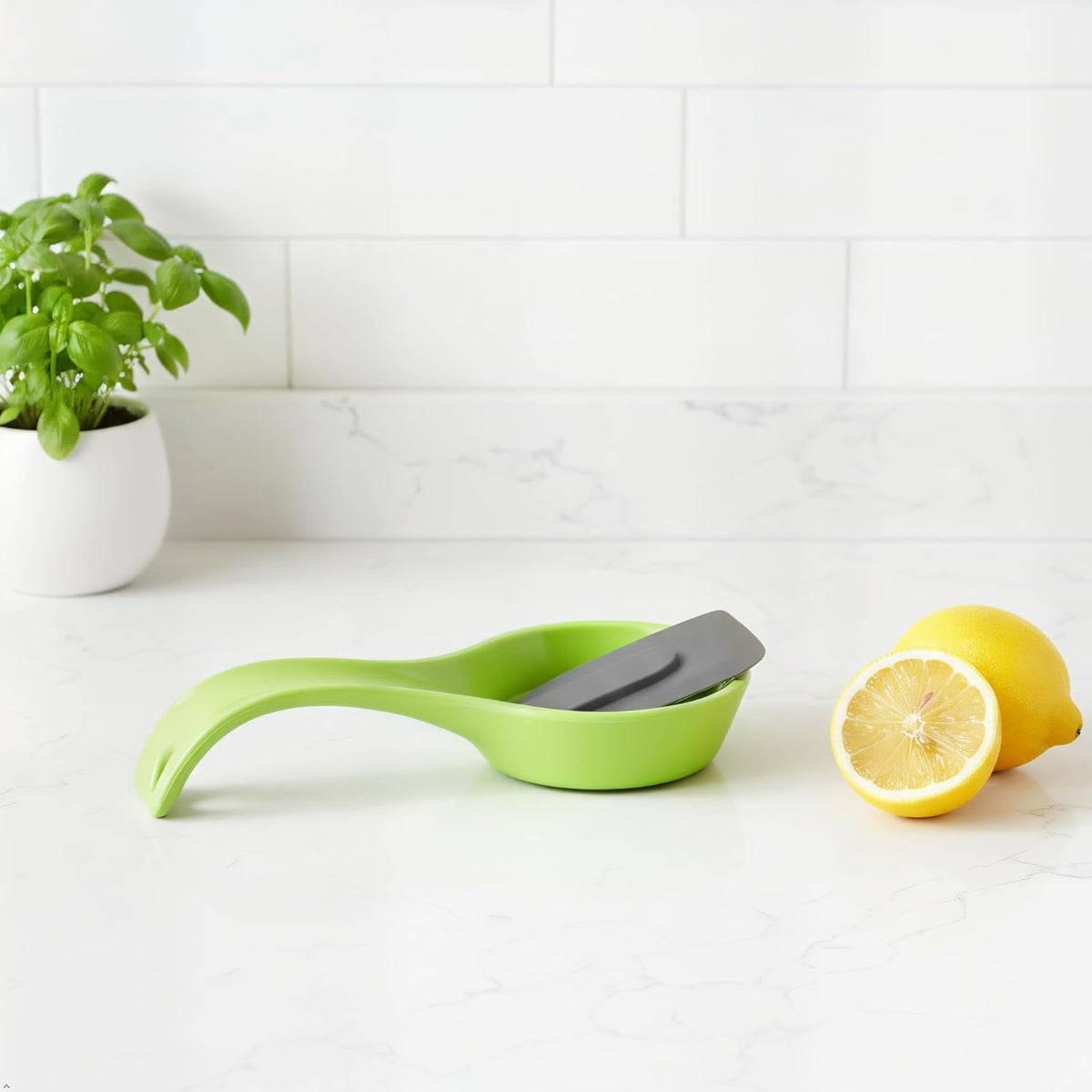 Kitchen Counter Utensil Spoon Rest, Ladles, Spaghetti Forks, & Spatulas, Durable BPA-Free Plastic – Dishwasher Safe, Décor, Space Saving Hanging Hole on Handle, Plum
