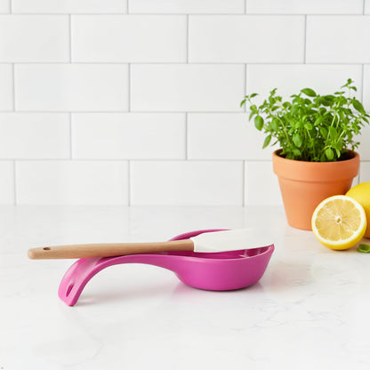 Kitchen Counter Utensil Spoon Rest, Ladles, Spaghetti Forks, & Spatulas, Durable BPA-Free Plastic – Dishwasher Safe, Décor, Space Saving Hanging Hole on Handle, Plum