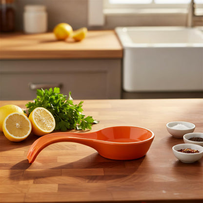 Kitchen Counter Utensil Spoon Rest, Ladles, Spaghetti Forks, & Spatulas, Durable BPA-Free Plastic – Dishwasher Safe, Décor, Space Saving Hanging Hole on Handle, Plum