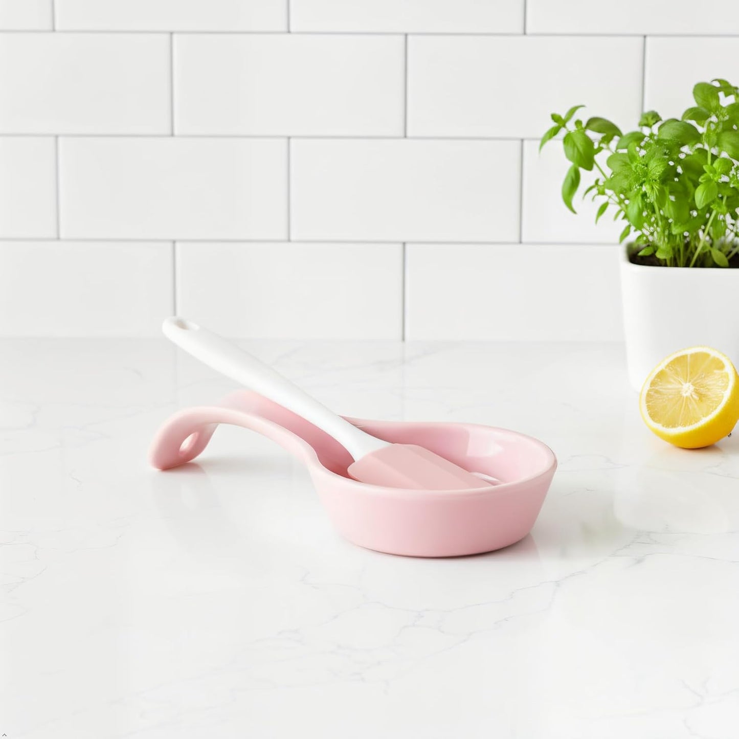 Kitchen Counter Utensil Spoon Rest, Ladles, Spaghetti Forks, & Spatulas, Durable BPA-Free Plastic – Dishwasher Safe, Décor, Space Saving Hanging Hole on Handle, Plum