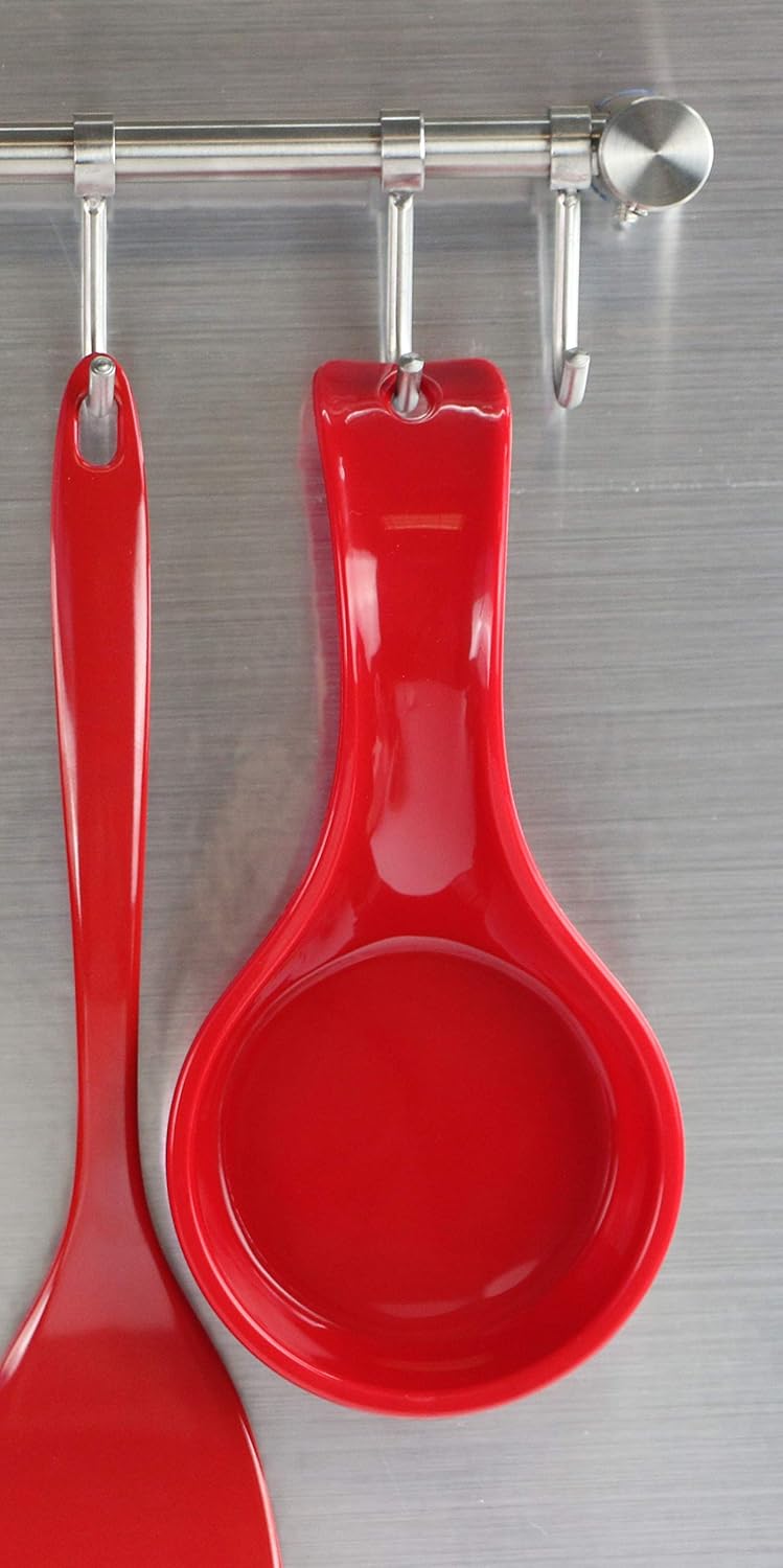 Kitchen Counter Utensil Spoon Rest, Ladles, Spaghetti Forks, & Spatulas, Durable BPA-Free Plastic – Dishwasher Safe, Décor, Space Saving Hanging Hole on Handle, Plum