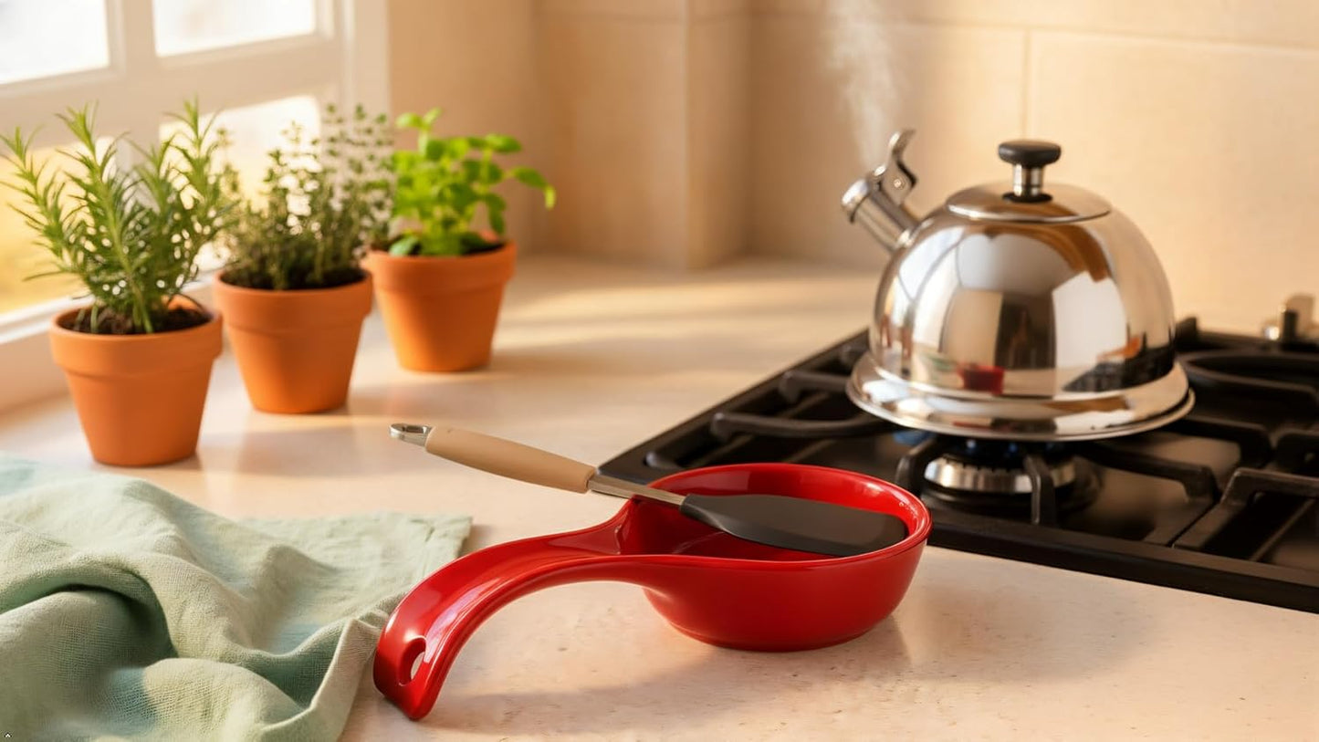 Kitchen Counter Utensil Spoon Rest, Ladles, Spaghetti Forks, & Spatulas, Durable BPA-Free Plastic – Dishwasher Safe, Décor, Space Saving Hanging Hole on Handle, Plum