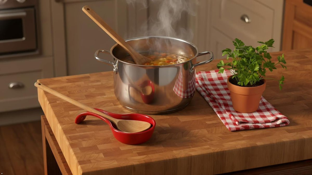 Kitchen Counter Utensil Spoon Rest, Ladles, Spaghetti Forks, & Spatulas, Durable BPA-Free Plastic – Dishwasher Safe, Décor, Space Saving Hanging Hole on Handle, Plum