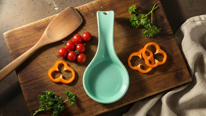 Kitchen Counter Utensil Spoon Rest, Ladles, Spaghetti Forks, & Spatulas, Durable BPA-Free Plastic – Dishwasher Safe, Décor, Space Saving Hanging Hole on Handle, Plum