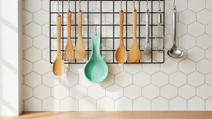 Kitchen Counter Utensil Spoon Rest, Ladles, Spaghetti Forks, & Spatulas, Durable BPA-Free Plastic – Dishwasher Safe, Décor, Space Saving Hanging Hole on Handle, Plum