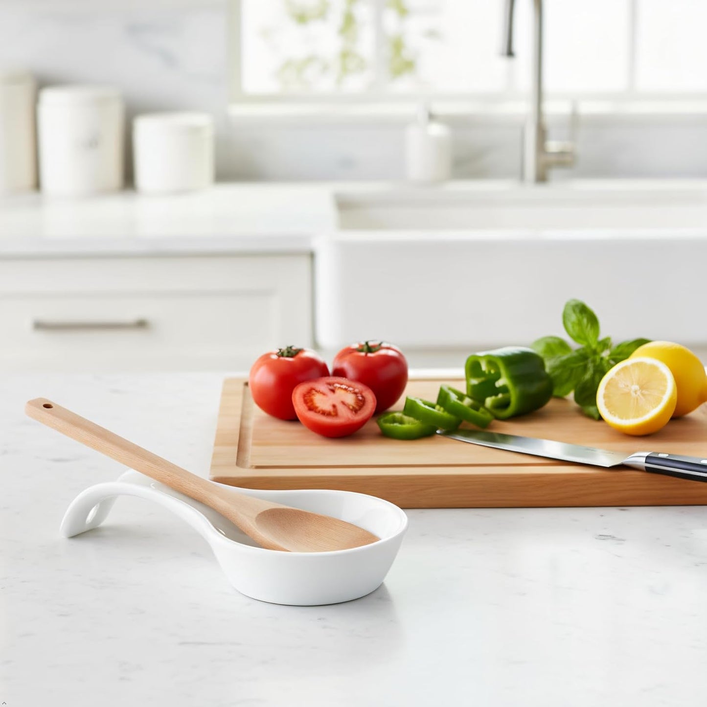 Kitchen Counter Utensil Spoon Rest, Ladles, Spaghetti Forks, & Spatulas, Durable BPA-Free Plastic – Dishwasher Safe, Décor, Space Saving Hanging Hole on Handle, Plum