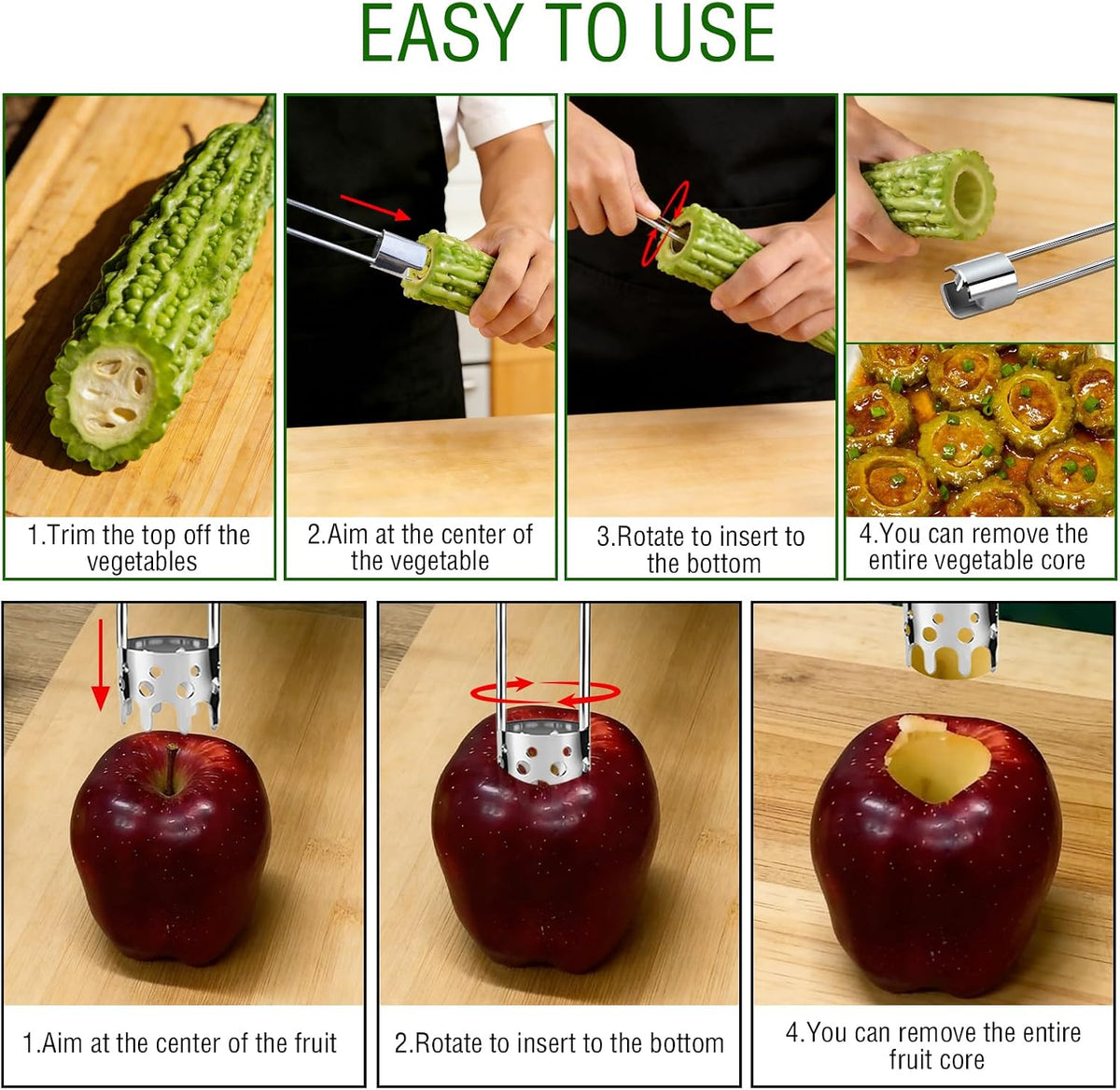 2PCS Apple Corer Tool,Stainless Steel Bell Pepper Corer Seed Remover Tool