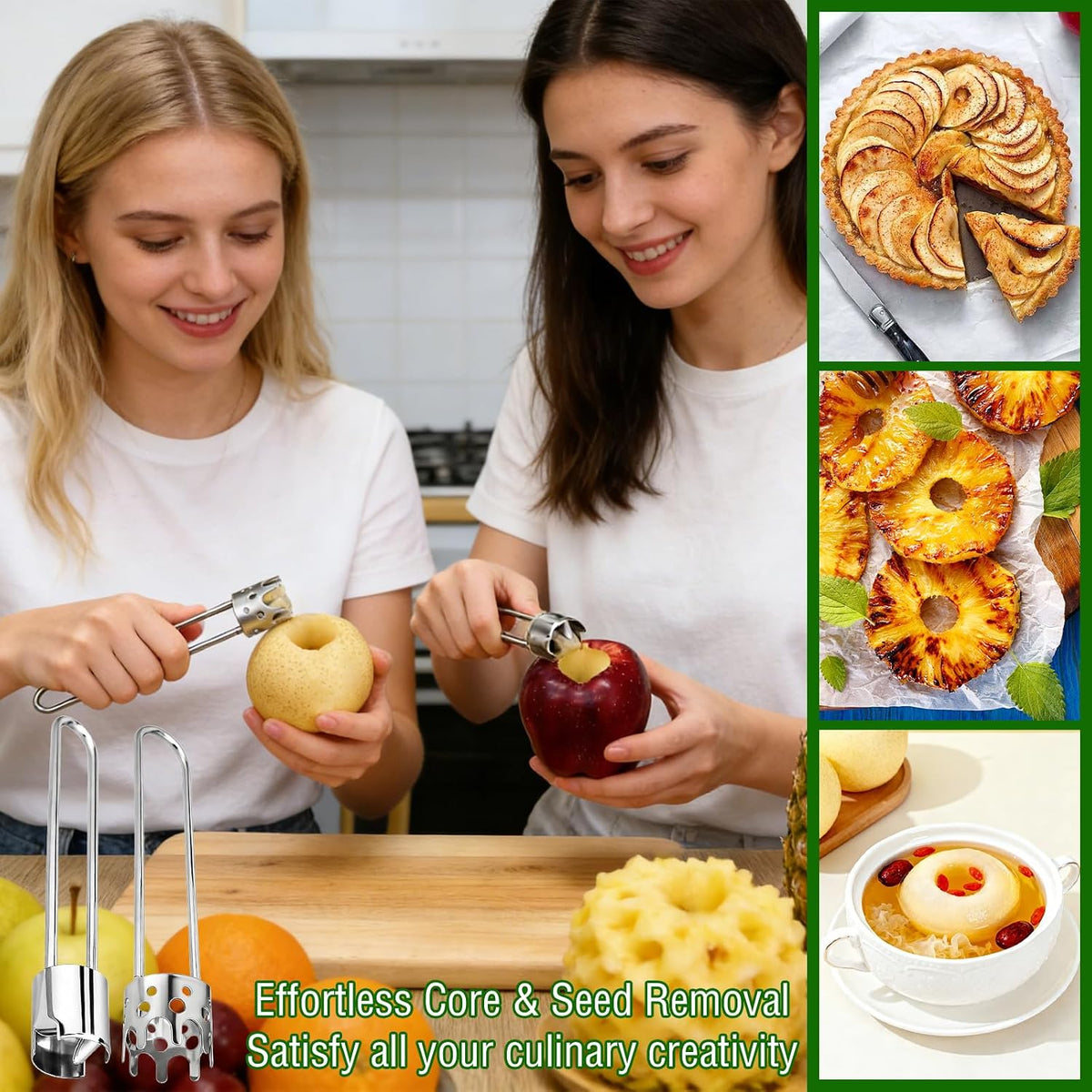 2PCS Apple Corer Tool,Stainless Steel Bell Pepper Corer Seed Remover Tool